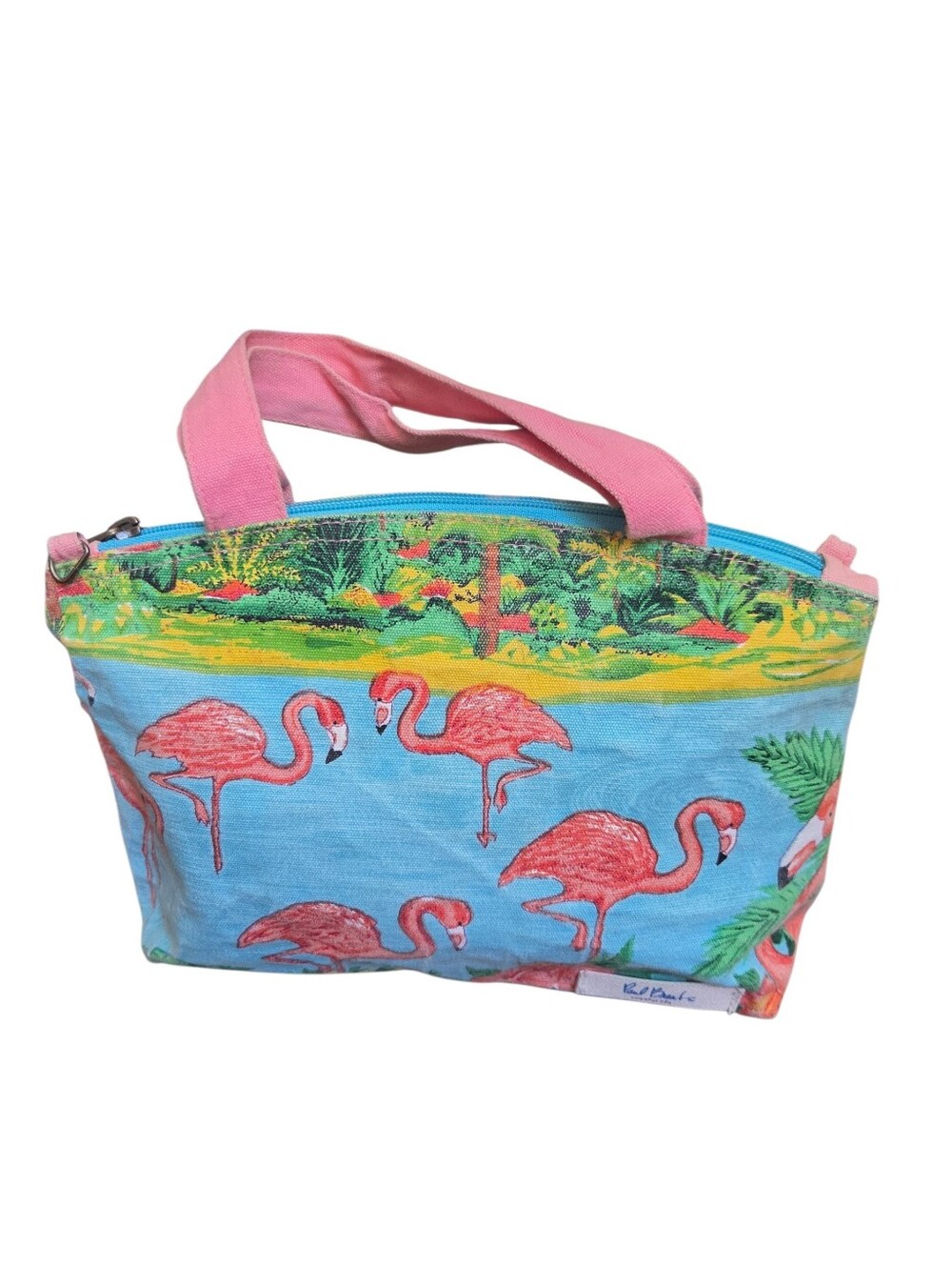 Paul Brent Flamingo Tropical Lined Tote Wet Swimsuit Beach Bag Pink Blue
